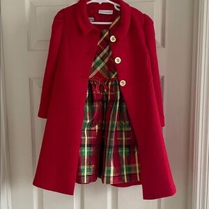 Bonnie Jean Red Pea Coat and Plaid Christmas Dress